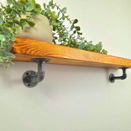 Rustic Industrial Pipe Bracket Shelf | 15cm