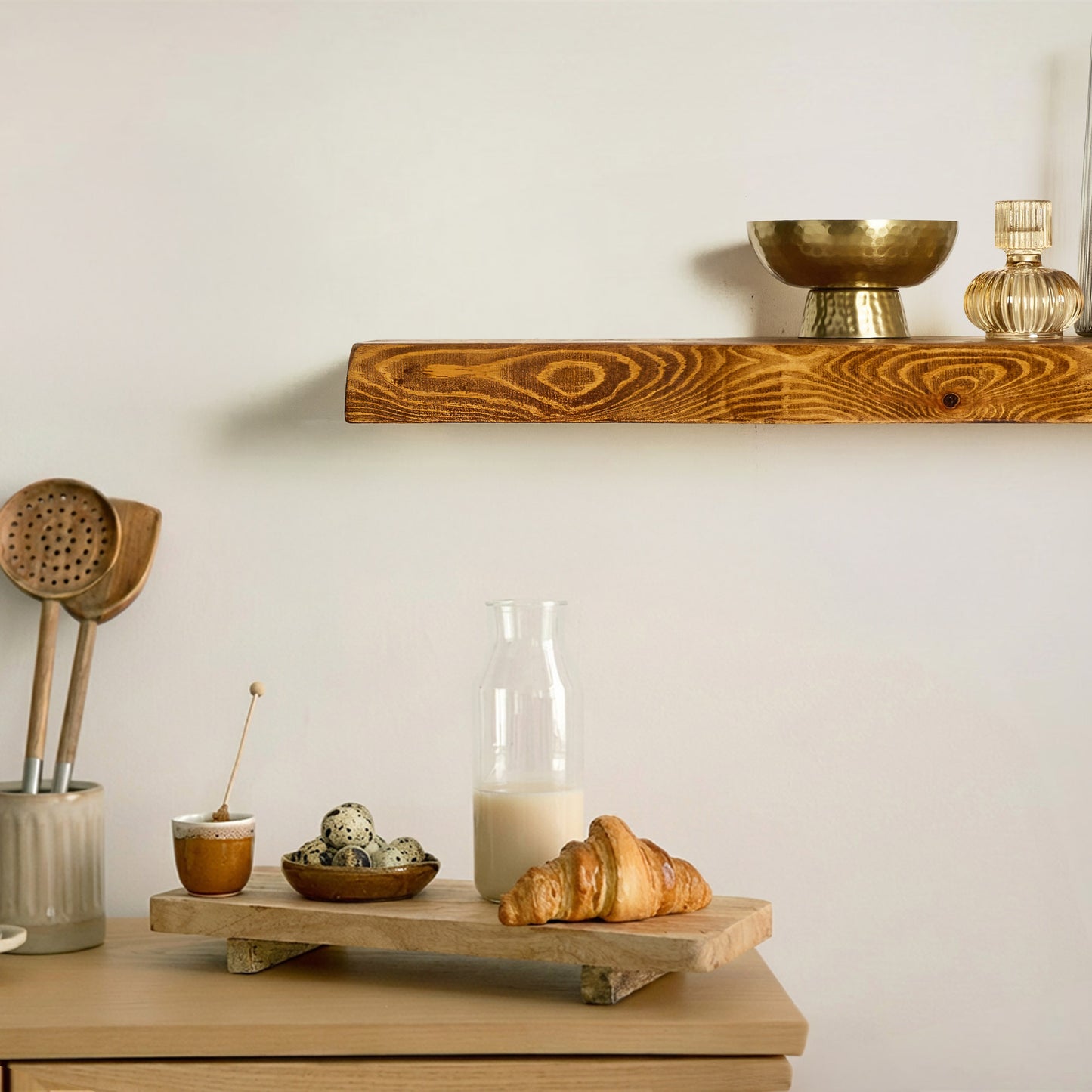 Rustic Live Edge Floating Shelf | 22cm Depth